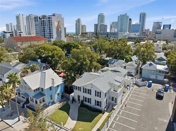 a view of a city with tall buildings