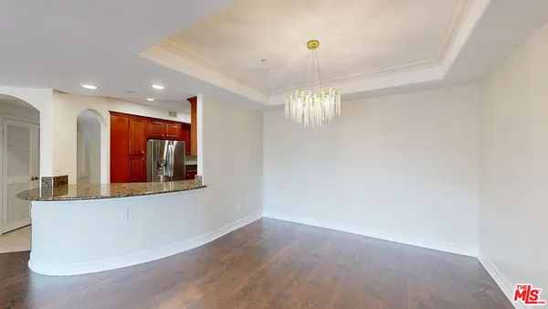 a view of a chandelier in a room