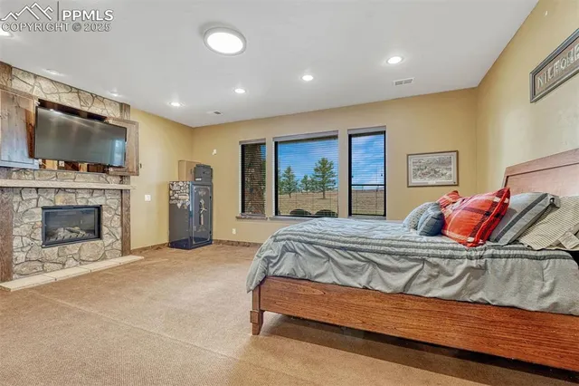 a large open kitchen with a large window