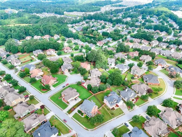 a city view with lots of flower and trees