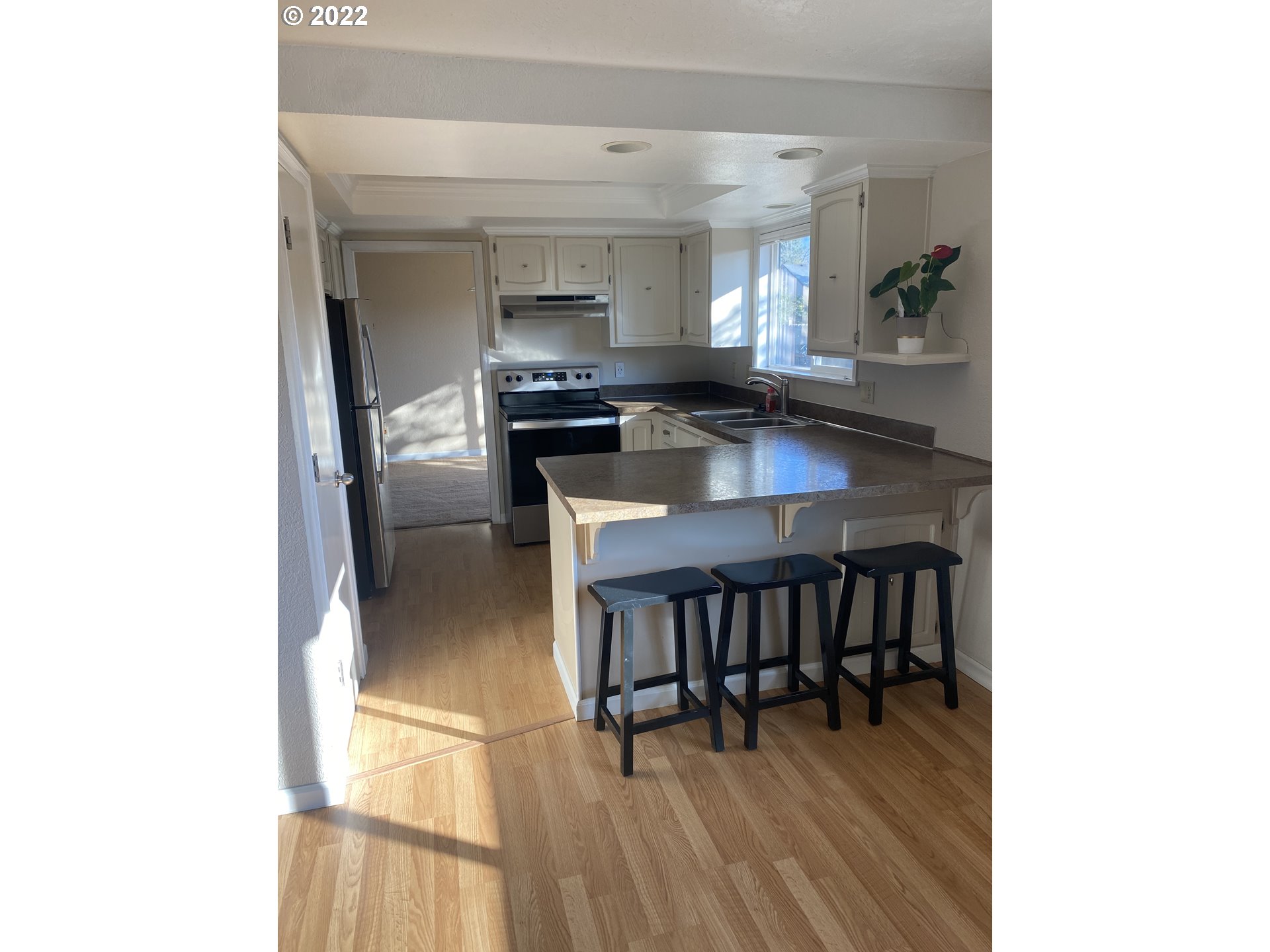 1023 65th Street Springfield, OR 97478 - Photo 6 of 23 a kitchen with a table chairs refrigerator and cabinets