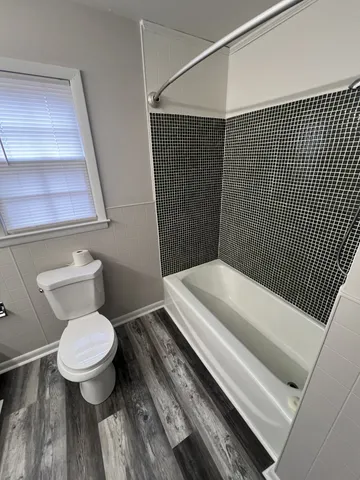 a bathroom with a toilet and a shower