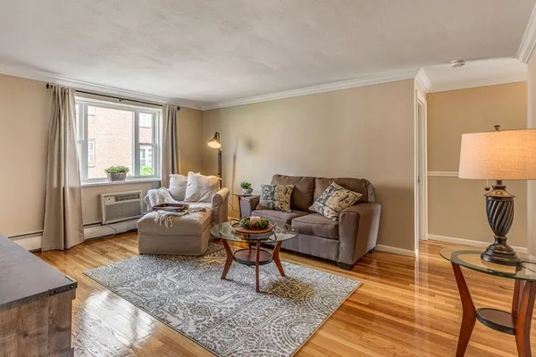 a living room with furniture and a rug