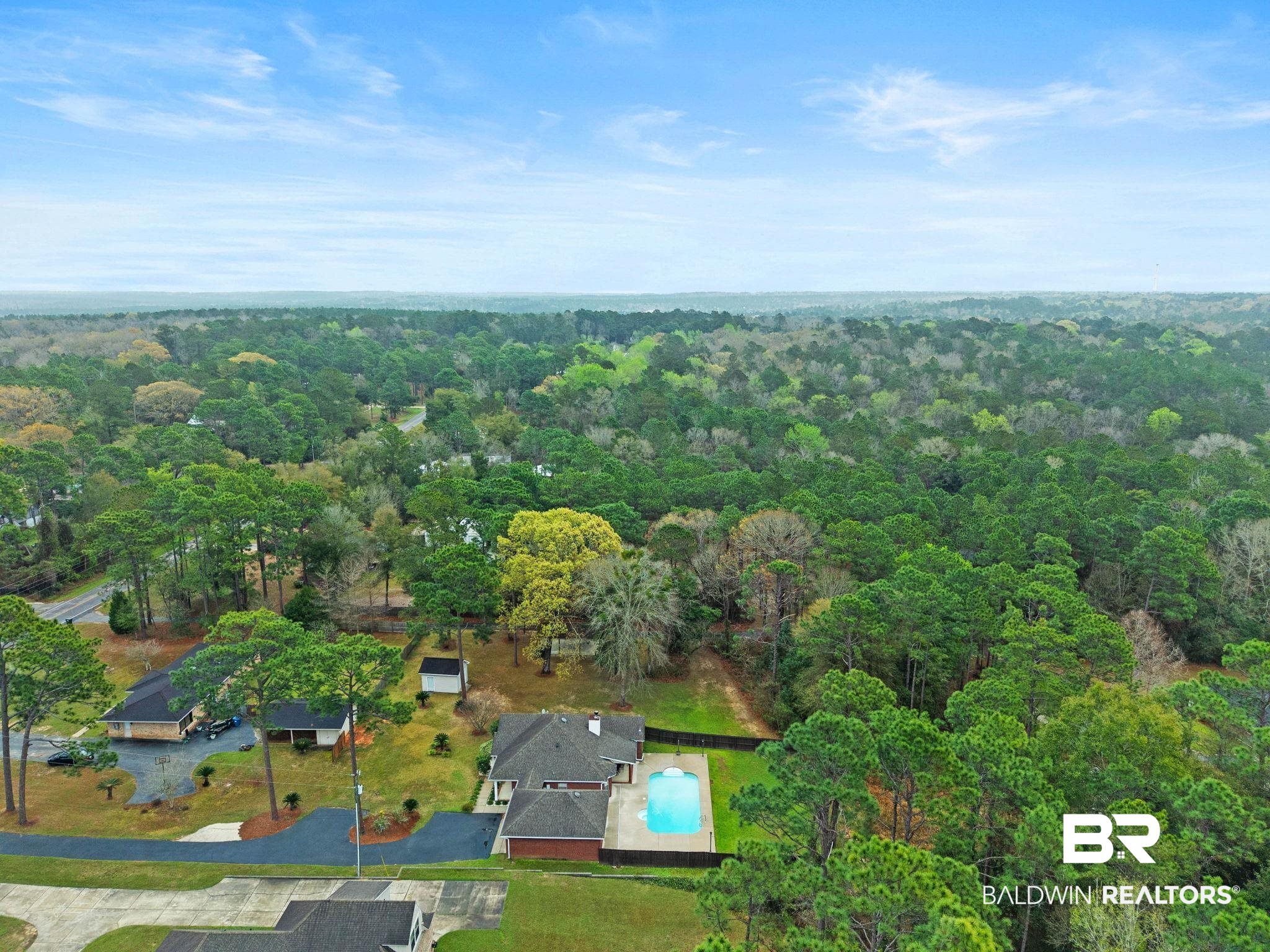 32185 Buzbee Road Daphne, AL 36527 - Photo 42 of 47 Aerial view of a forest and a pool