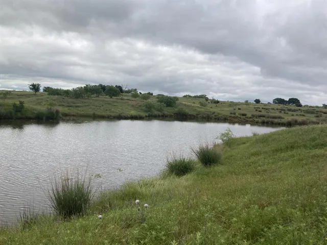 a view of a lake with houses in the back