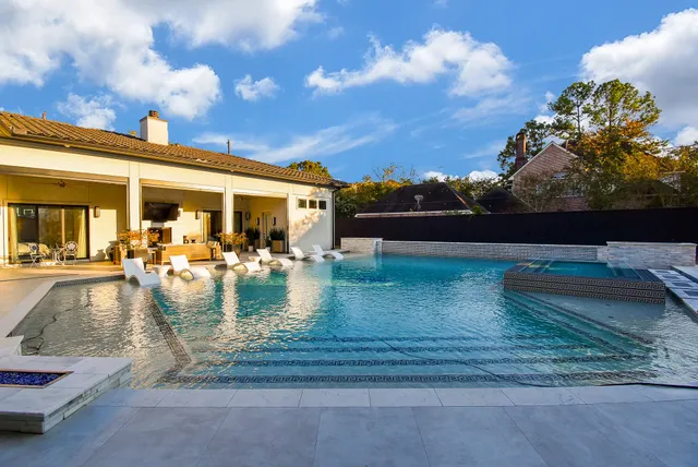 a view of a building with a patio