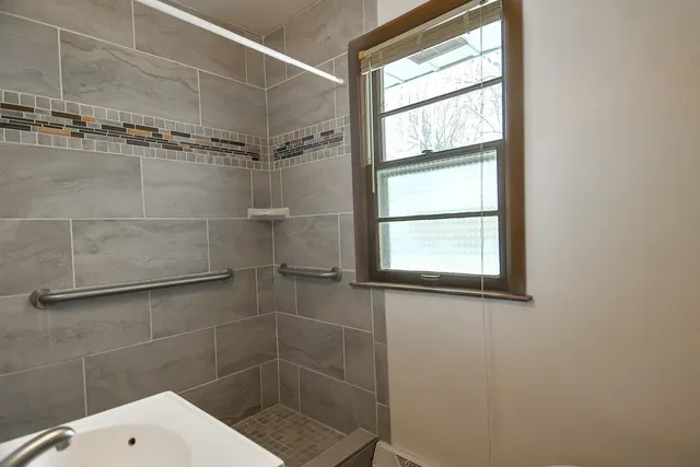 a bathroom with a window