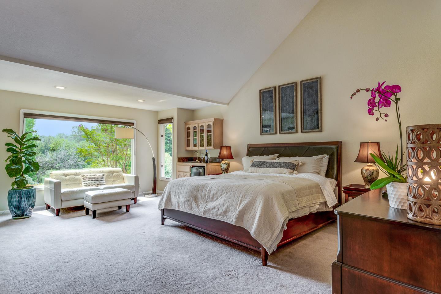 480 Hidden Valley Road Soquel, CA 95073 - Photo 13 of 72 a bedroom with a bed and potted plant on the dresser
