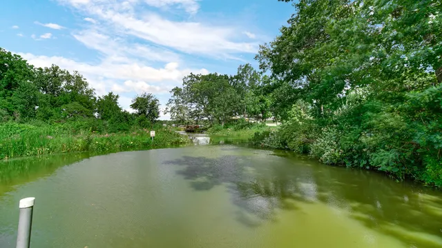 a view of a lake with a city