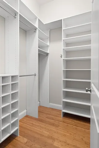 a view of walk in closet with empty racks