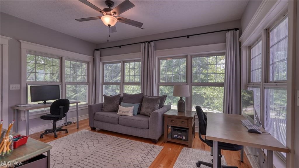 66333 Read Road Cambridge, OH 43725 - Photo 30 of 49 Office area featuring ceiling fan, a wealth of natural light, and light hardwood / wood-style floors