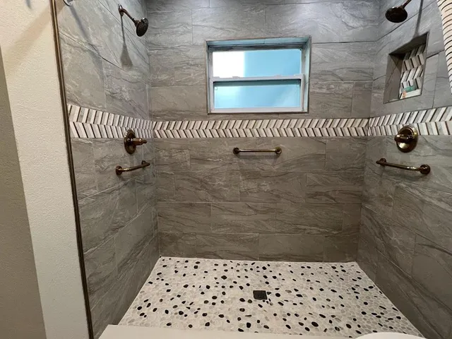 a bathroom with a shower