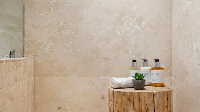 a room with table and potted plants