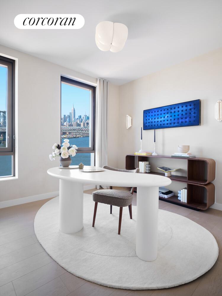 482 Kent Avenue, Unit PHB Brooklyn, NY 11249 - Photo 4 of 28 a living room with couches chairs and a dining table with wooden floor