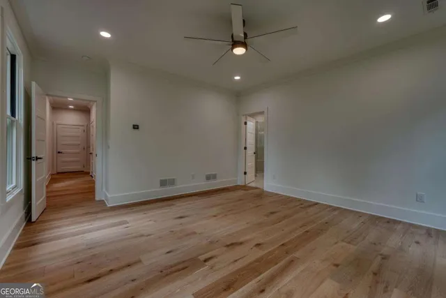 a view of large room with wooden walls