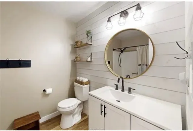 a bathroom with a sink toilet and mirror