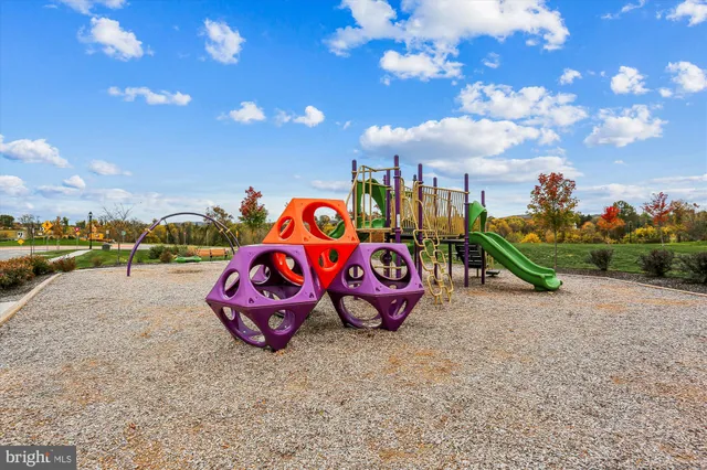 a view of a park with slide