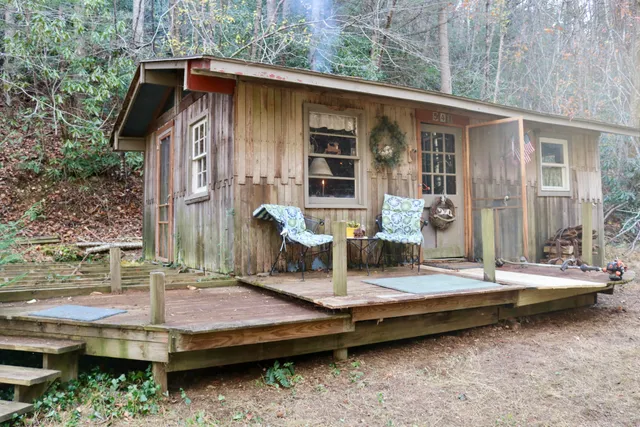 a view of a house with lounge chairs