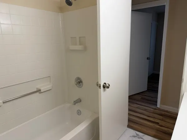 a bathroom with a bathtub