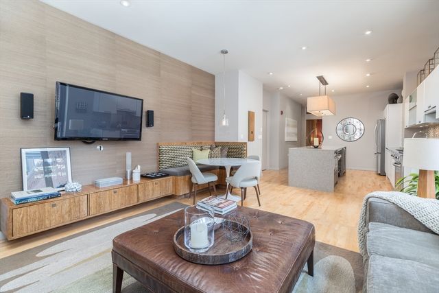 a living room with fireplace furniture and a flat screen tv
