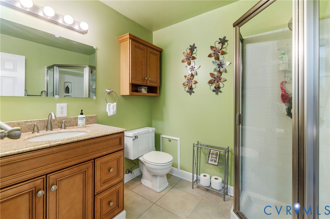 1040 Black Heath Road Midlothian, VA 23113 - Photo 14 of 26 Full bathroom with a shower stall, vanity, and lig