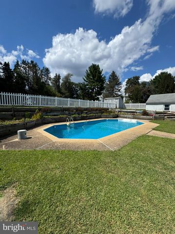 a view of a swimming pool with a yard