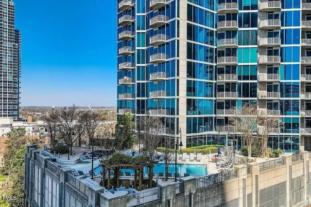 a view of tall buildings