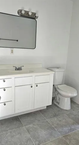 a bathroom with a sink a toilet and vanity