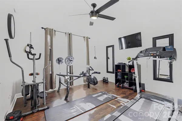 a view of a room with gym equipment