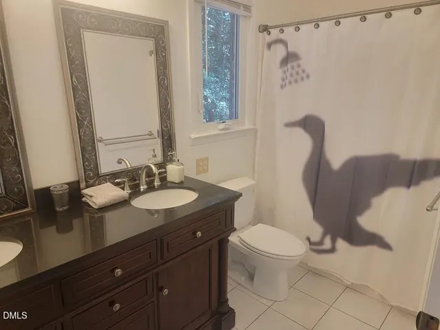 a bathroom with a granite countertop sink toilet and a mirror