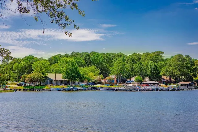 a view of a lake with houses
