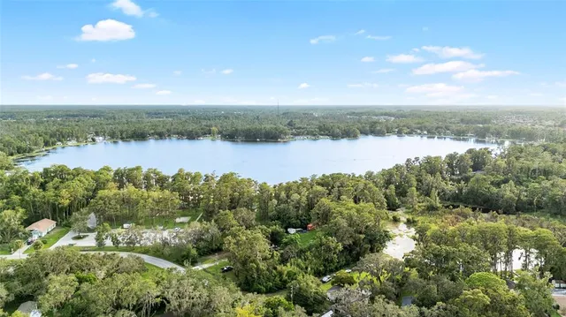 a view of a lake from a yard