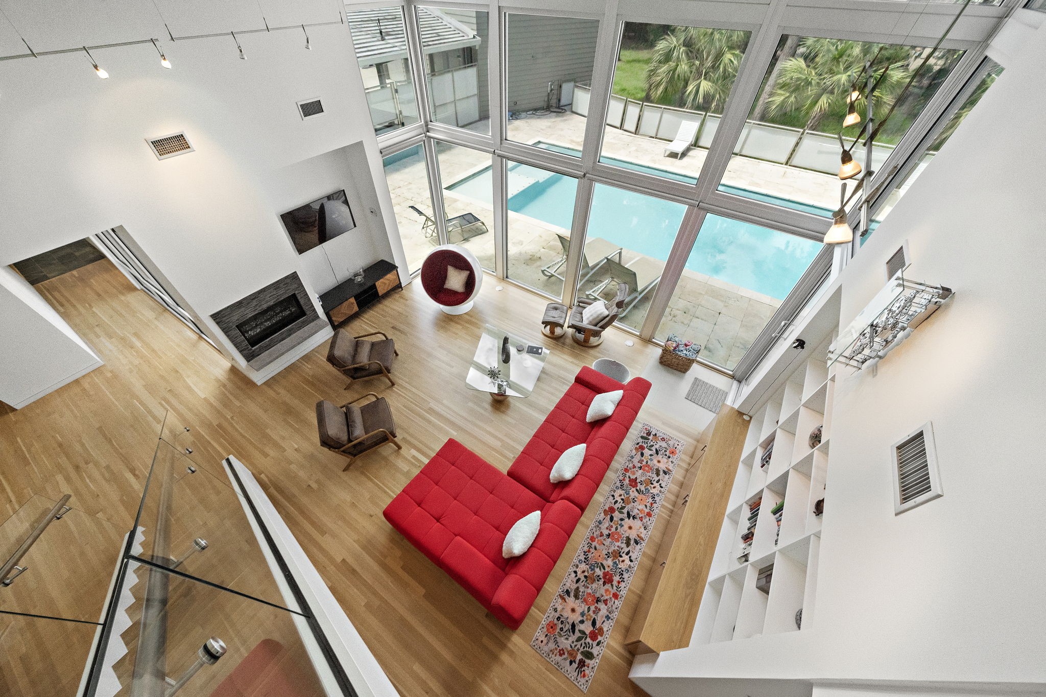 118 Angel Leaf Road Spring, TX 77380 - Photo 7 of 50 View from above showing the dramatic architectural lines and living room volume.