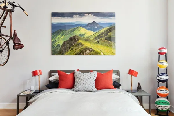 a bedroom with a bed and dresser