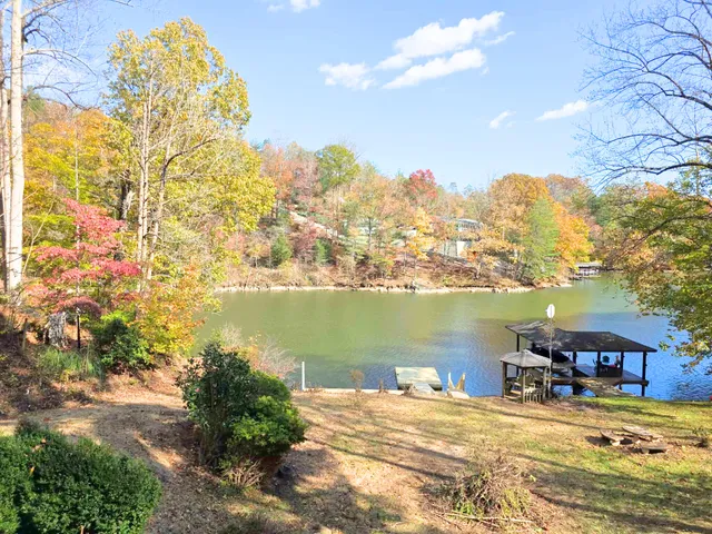 a view of a lake with a building in the background