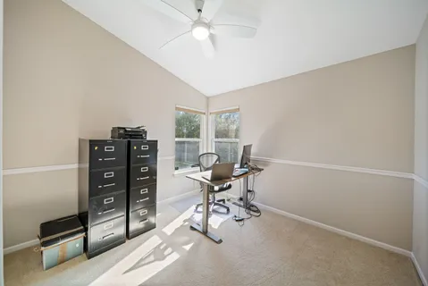 a workspace with furniture