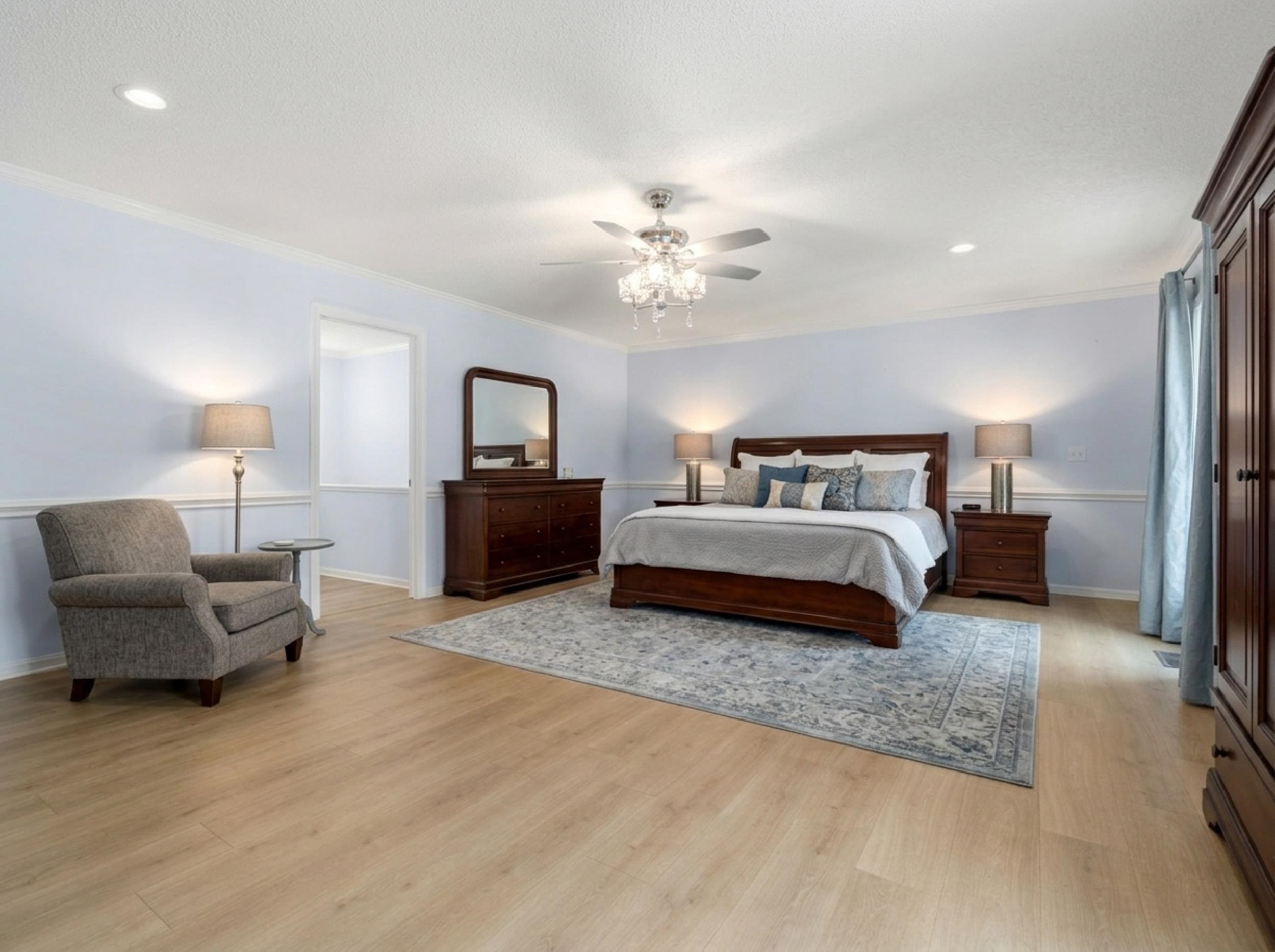 460 Woodbridge Road Somerville, TN 38068 - Photo 14 of 40 Bedroom featuring light wood-style floors, crown molding, recessed lighting, and a ceiling fan