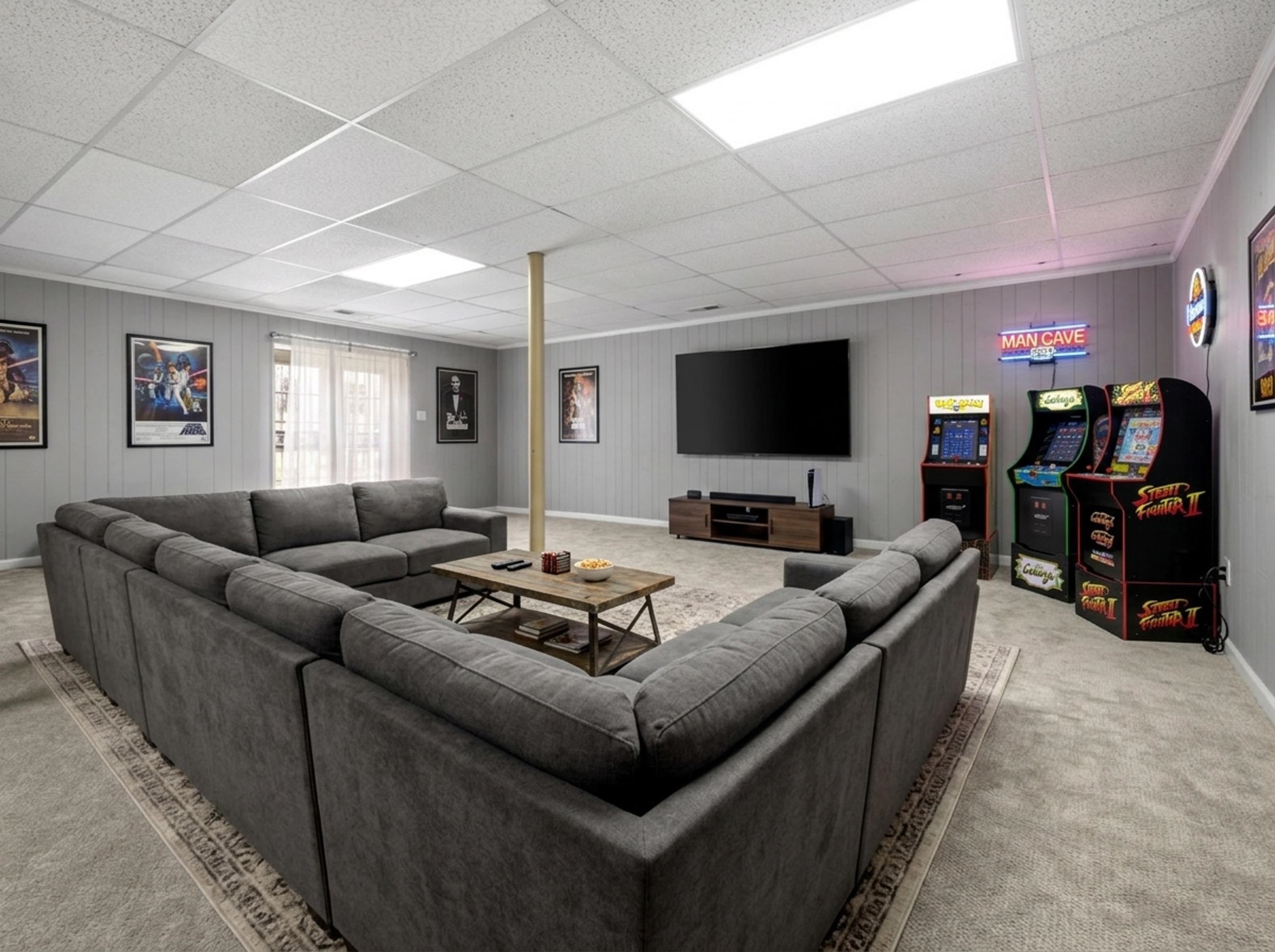 460 Woodbridge Road Somerville, TN 38068 - Photo 24 of 40 Play room with wood walls, carpet floors, and a paneled ceiling