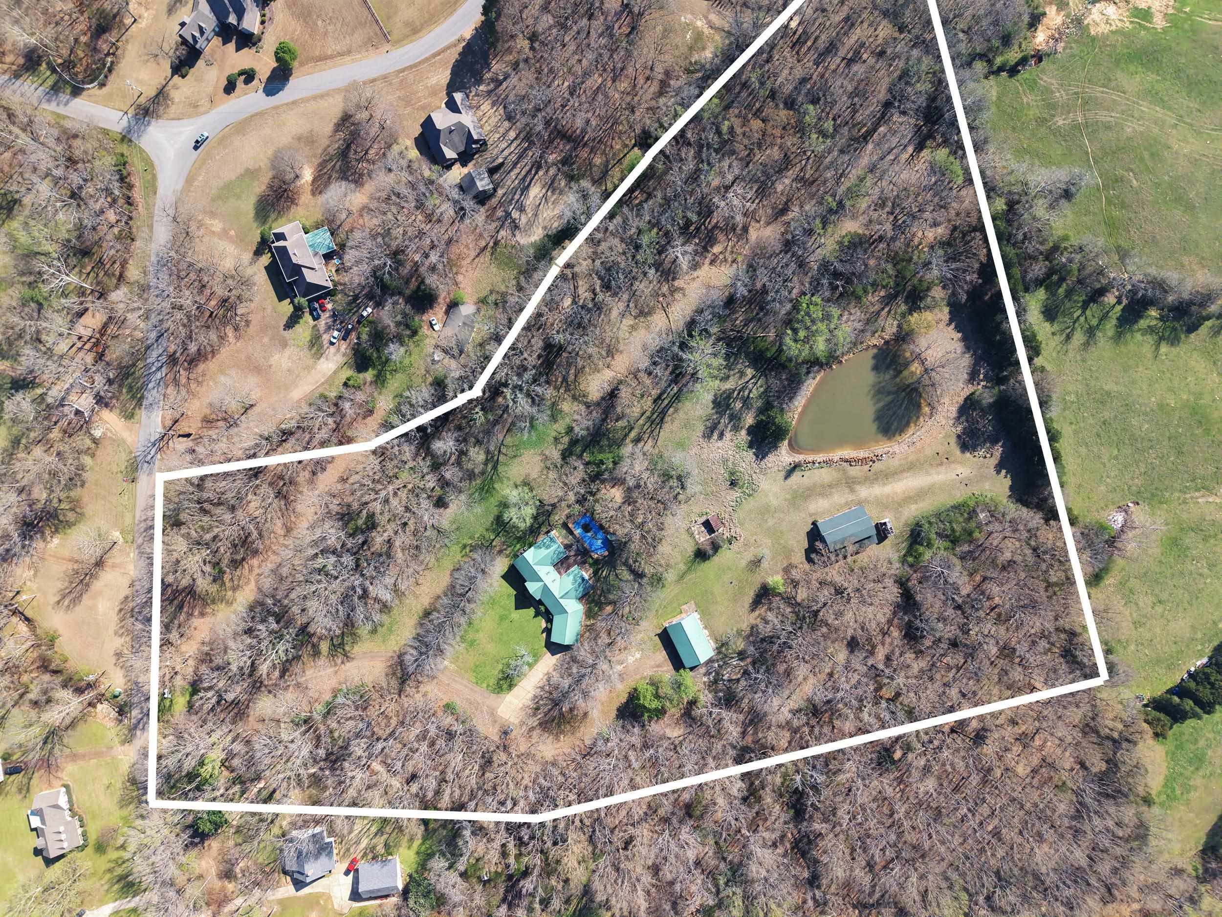 460 Woodbridge Road Somerville, TN 38068 - Photo 40 of 40 Aerial view of property and surrounding area featuring property boundaries highlighted