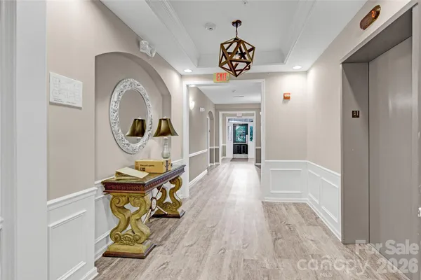 a view of dining room and wooden floor