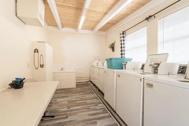 a view of a lake with a yard