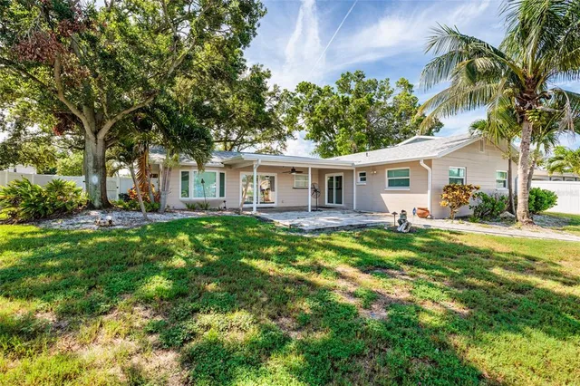 a view of a house with a backyard