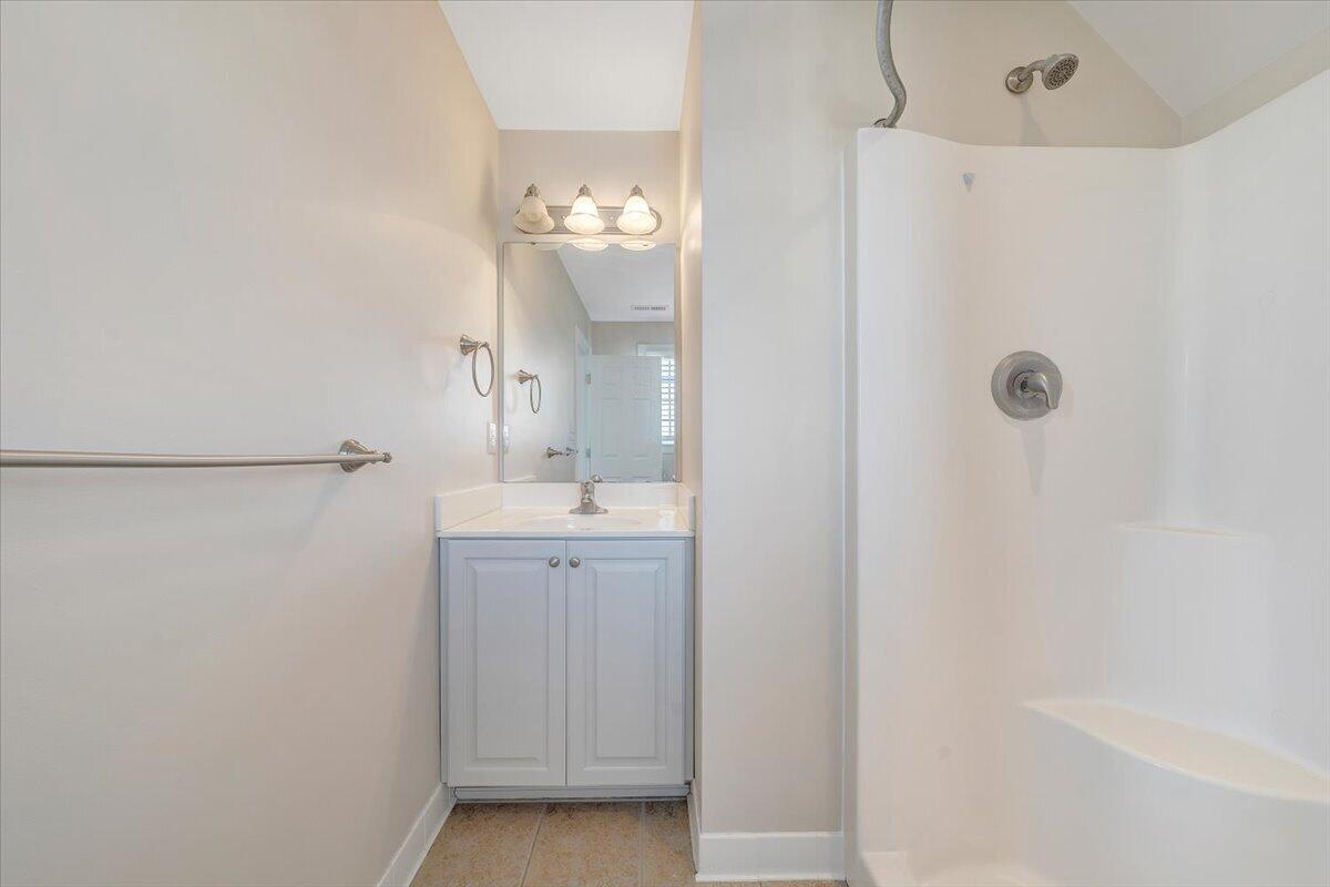 220 Settlers Road Fincastle, VA 24090 - Photo 61 of 106 a bathroom with a double vanity sink a mirror and a shower