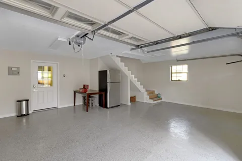 a view of balcony with wooden floor
