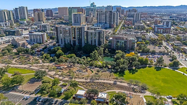 a view of a city with tall buildings