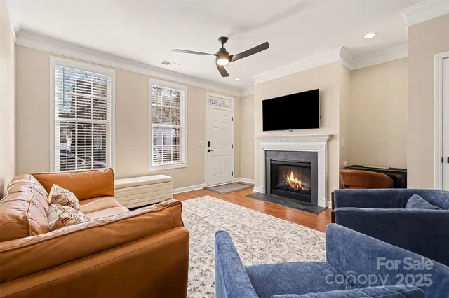 a living room with furniture window and a fireplace