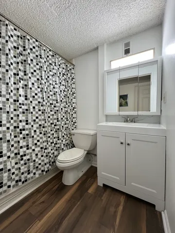 a bathroom with a sink toilet and mirror