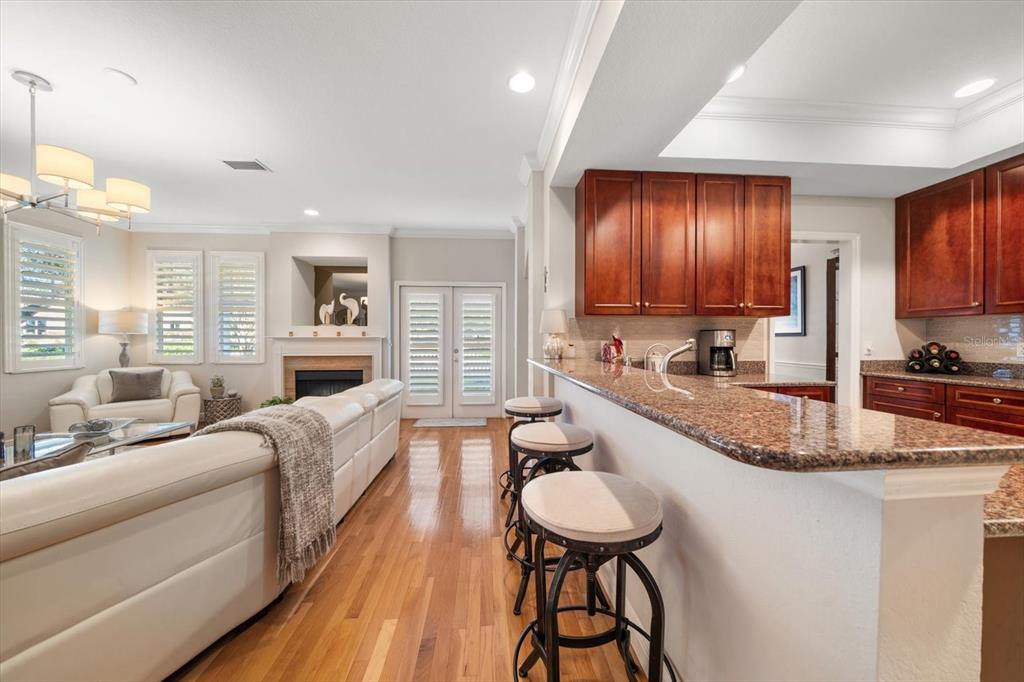 291 1st Avenue Southwest Largo, FL 33770 - Photo 23 of 83 a living room with stainless steel appliances granite countertop furniture a fireplace a flat screen tv and a window