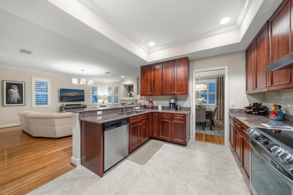 291 1st Avenue Southwest Largo, FL 33770 - Photo 27 of 83 a kitchen with stainless steel appliances granite countertop a stove top oven a sink dishwasher a refrigerator and a stove