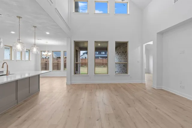 a view of large windows in a room